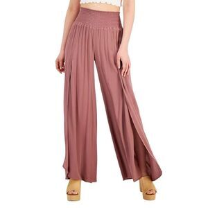 Rewash Junior's Front Wrap Solid Wide Leg Pants Smocked Waist Size S Dusty Rose